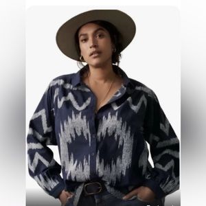 Anthropologie Pilcro The Romy Shirt Womens Xs Blue Aztec Long Sleeve